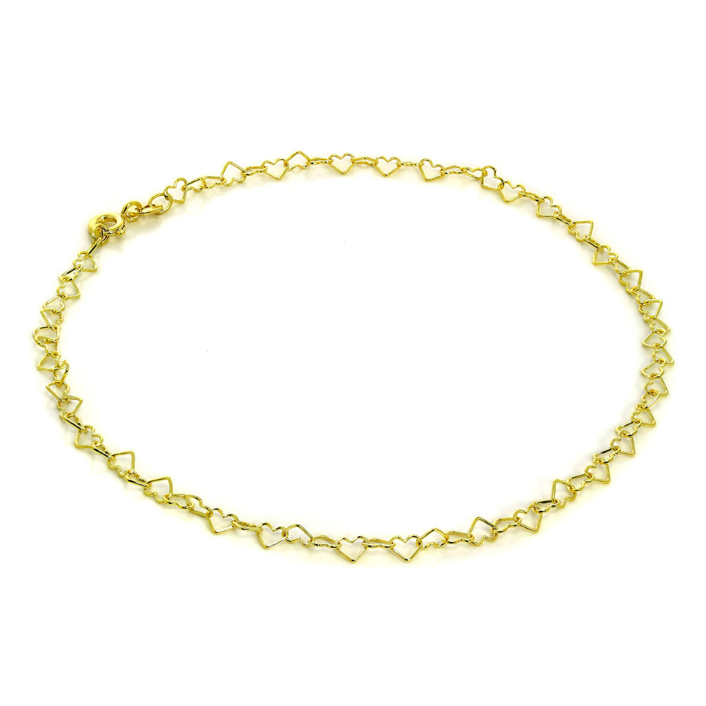 Bracelet de cheville en or 9 carats avec cœurs ouverts