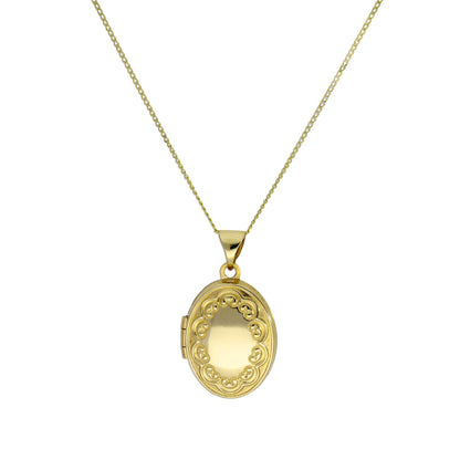 Médaillon ovale en or 9 carats avec motif floral sur chaîne de 40 à 45 cm