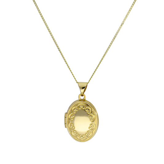 Médaillon ovale en or 9 carats avec motif floral sur chaîne de 40 à 45 cm