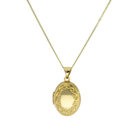Médaillon ovale en or 9 carats avec motif floral sur chaîne de 40 à 45 cm