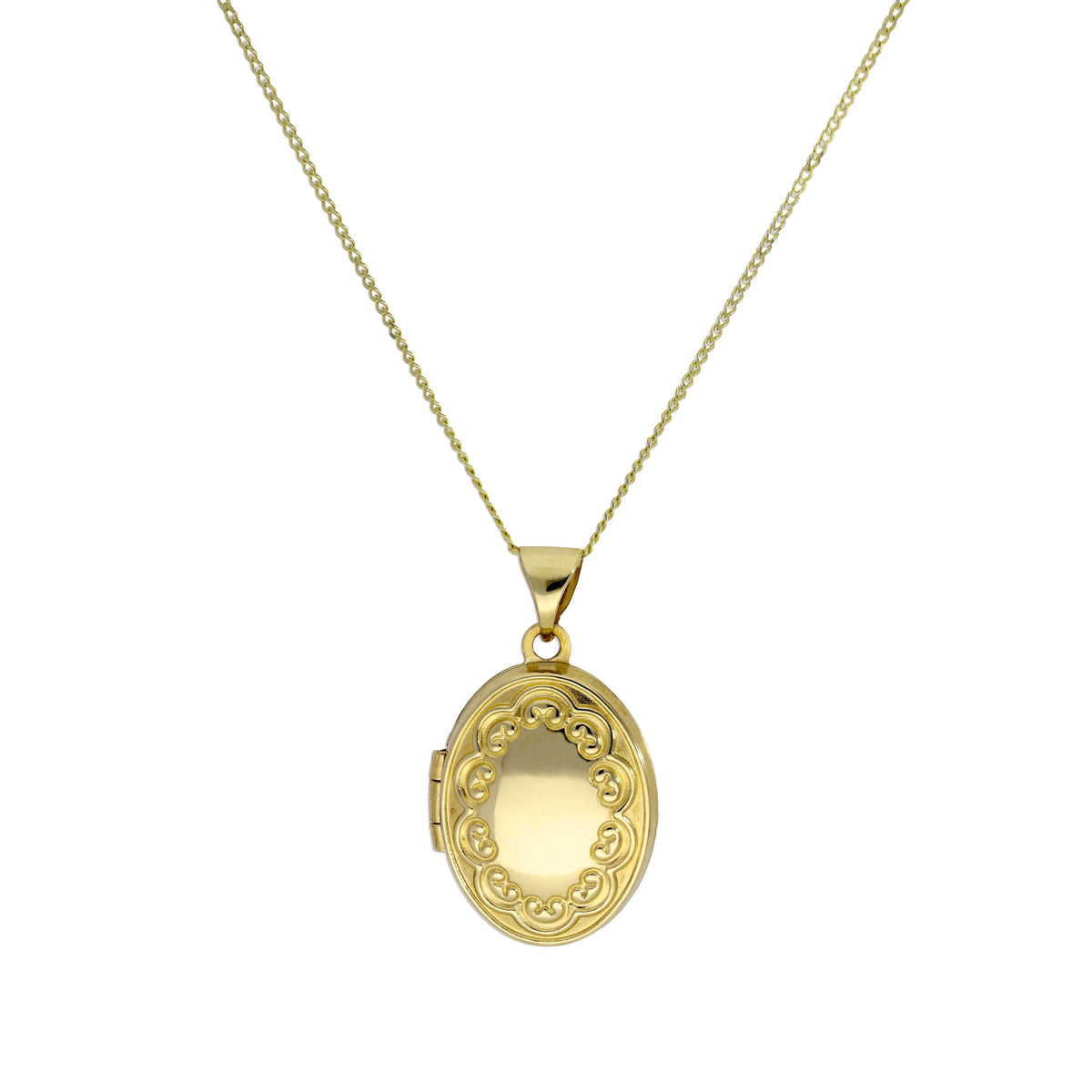 Médaillon ovale en or 9 carats avec motif floral sur chaîne de 40 à 45 cm