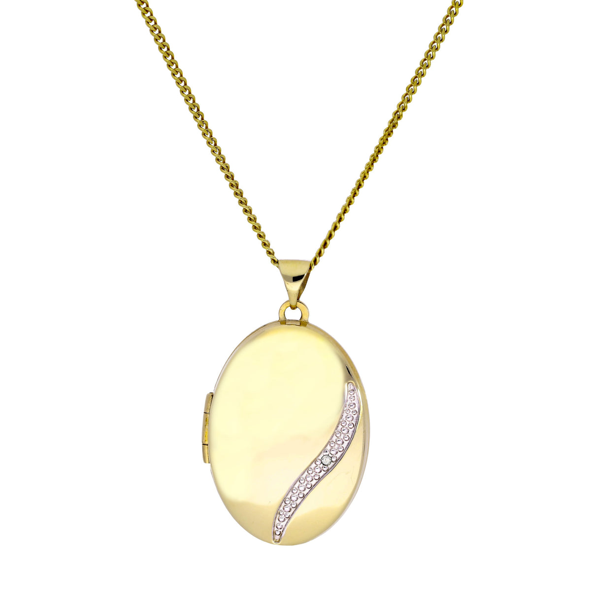 Collier avec médaillon en or 9 carats et diamants, tourbillon en or blanc, 40 à 50 cm
