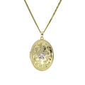 Grand médaillon ovale en or 9 carats avec motif floral en or blanc sur chaîne de 40 à 50 cm