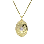 Grand médaillon ovale en or 9 carats avec motif floral en or blanc sur chaîne de 40 à 50 cm