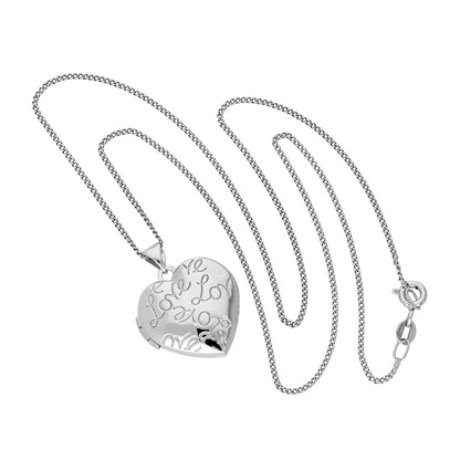 Médaillon en or blanc 9 carats avec pendentif en forme de cœur sur chaîne de 40 à 45 cm