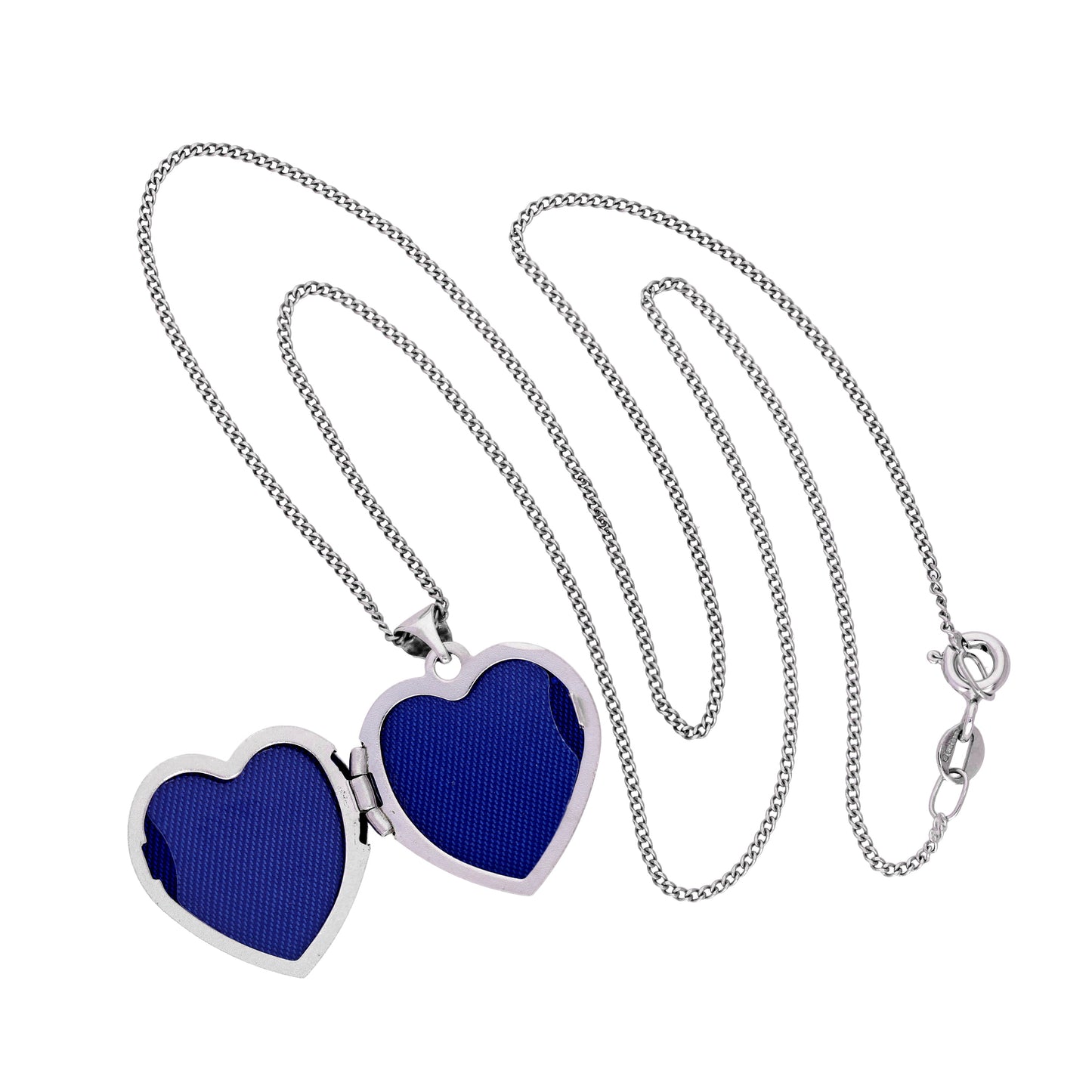 Médaillon en or blanc 9 carats avec pendentif en forme de cœur sur chaîne de 40 à 45 cm
