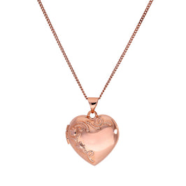 Médaillon cœur floral en or rose 9 carats sur chaîne de 40 à 50 cm