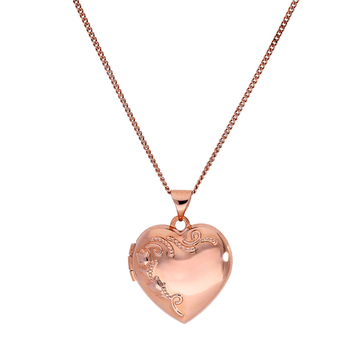 Médaillon cœur floral en or rose 9 carats sur chaîne de 40 à 50 cm