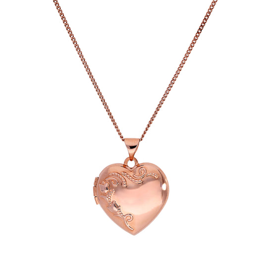 Médaillon cœur floral en or rose 9 carats sur chaîne de 40 à 50 cm