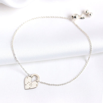 Bracelet personnalisé en argent sterling avec cadenas en forme de cœur et initiales
