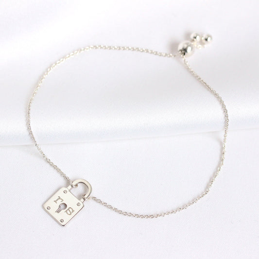 Bracelet cadenas personnalisé en argent sterling avec initiales