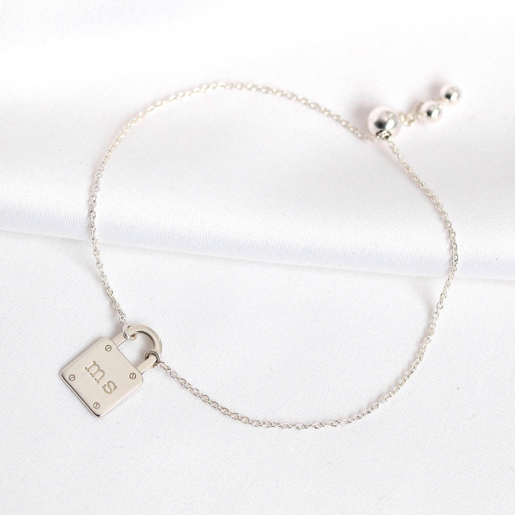 Bracelet cadenas personnalisé en argent sterling avec initiales
