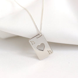 Collier personnalisé en argent sterling avec initiales de carte à jouer