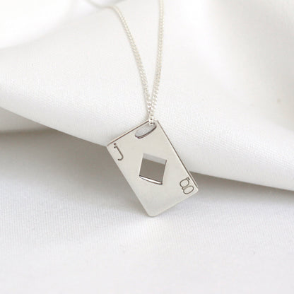Collier personnalisé en argent sterling avec initiales de carte à jouer