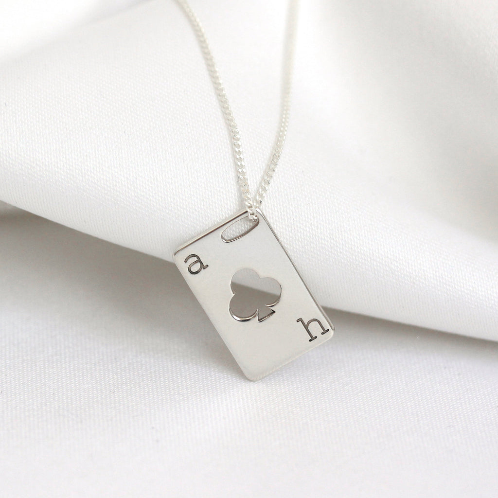 Collier personnalisé en argent sterling avec initiales de carte à jouer
