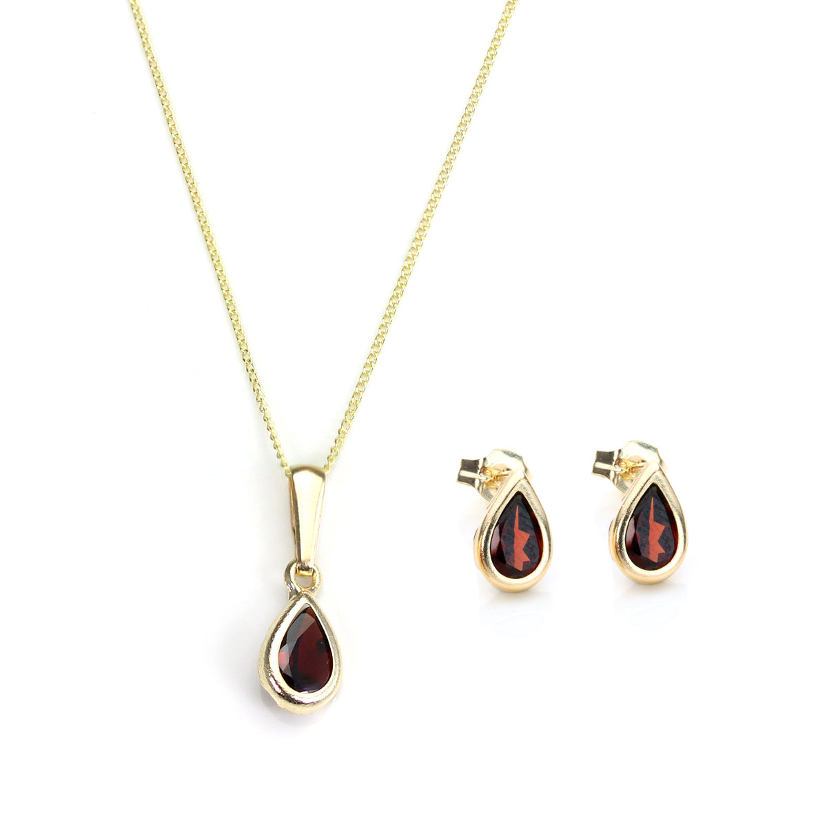 Ensemble pendentif et boucles d'oreilles à tige en or 9 carats et pierre de naissance de janvier