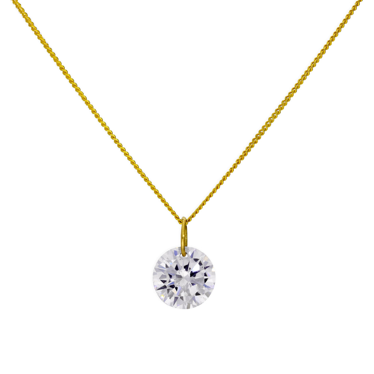 Collier pendentif en or 9 carats et grand cristal CZ transparent de 40 à 50 cm