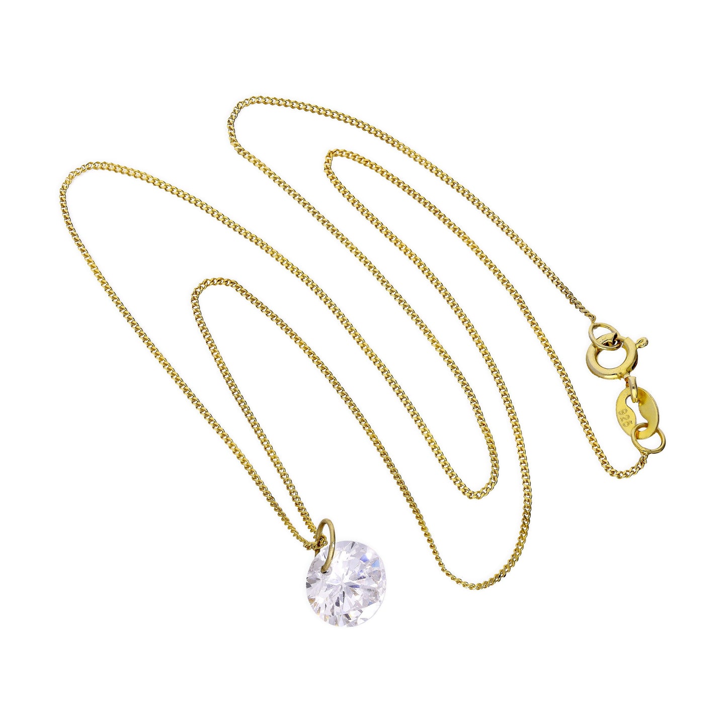 Collier pendentif en or 9 carats et grand cristal CZ transparent de 40 à 50 cm