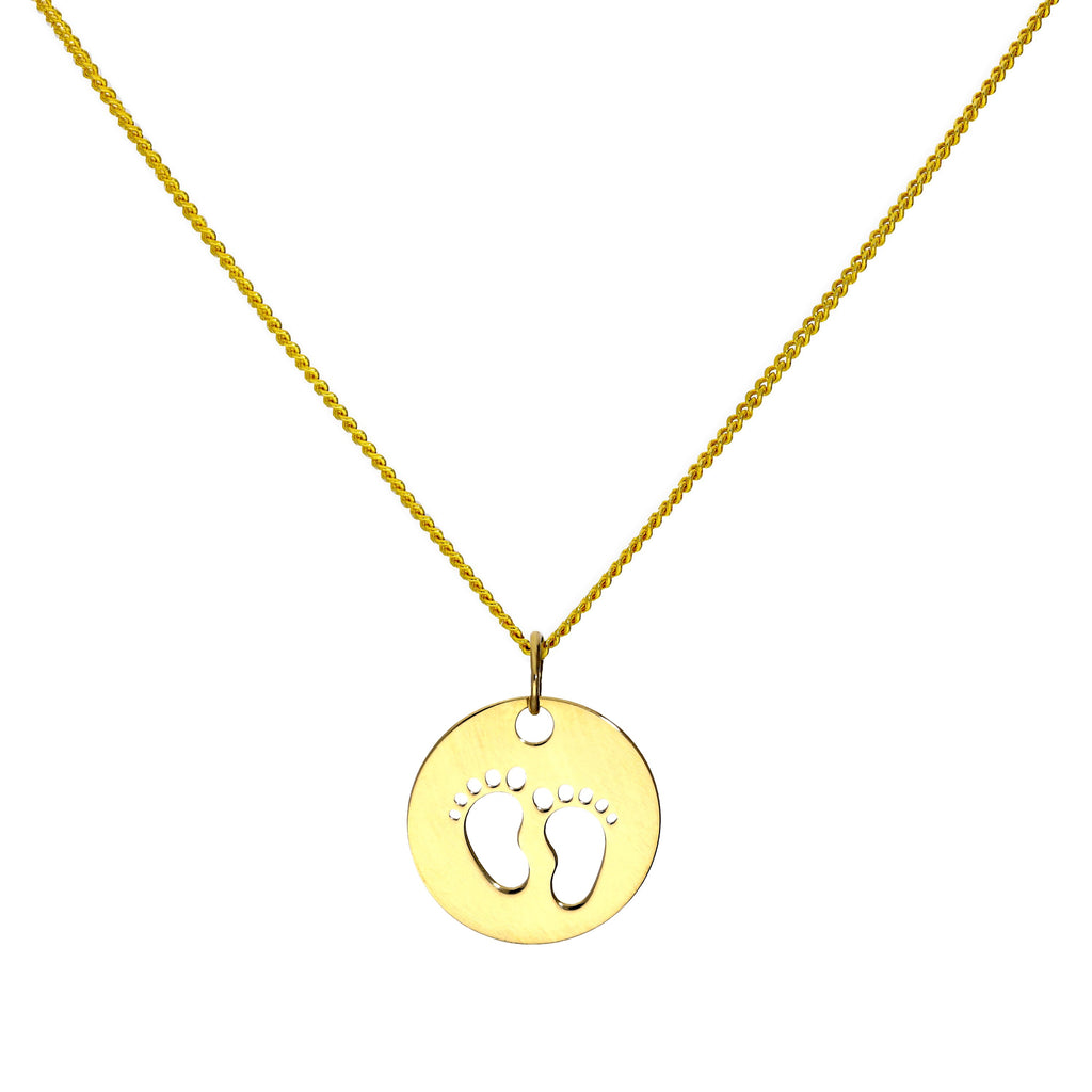 Collier pendentif en or 9 carats avec empreintes de pas découpées, 40 à 50 cm