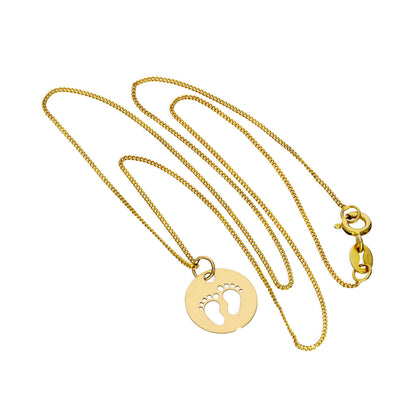 Collier pendentif en or 9 carats avec empreintes de pas découpées, 40 à 50 cm