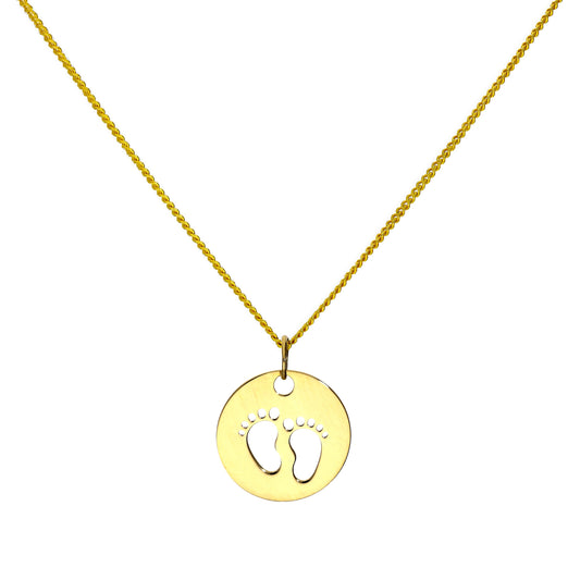 Collier pendentif en or 9 carats avec empreintes de pas découpées, 40 à 50 cm