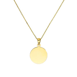 Collier pendentif rond en or 9 carats avec étiquette gravable, 40 à 50 cm
