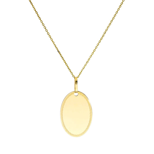 Collier pendentif ovale en or 9 carats avec bordure gravée, 40 à 50 cm