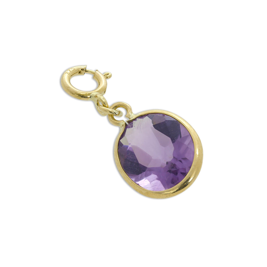 Breloque à clip ovale en or 9 carats et cristal CZ améthyste