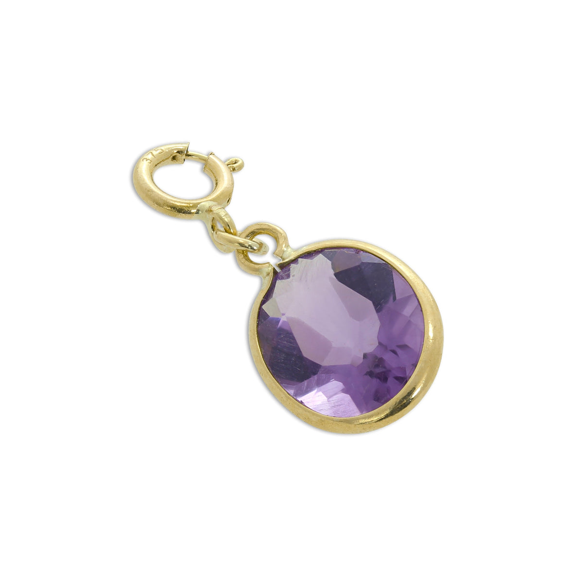 Breloque à clip ovale en or 9 carats et cristal CZ améthyste