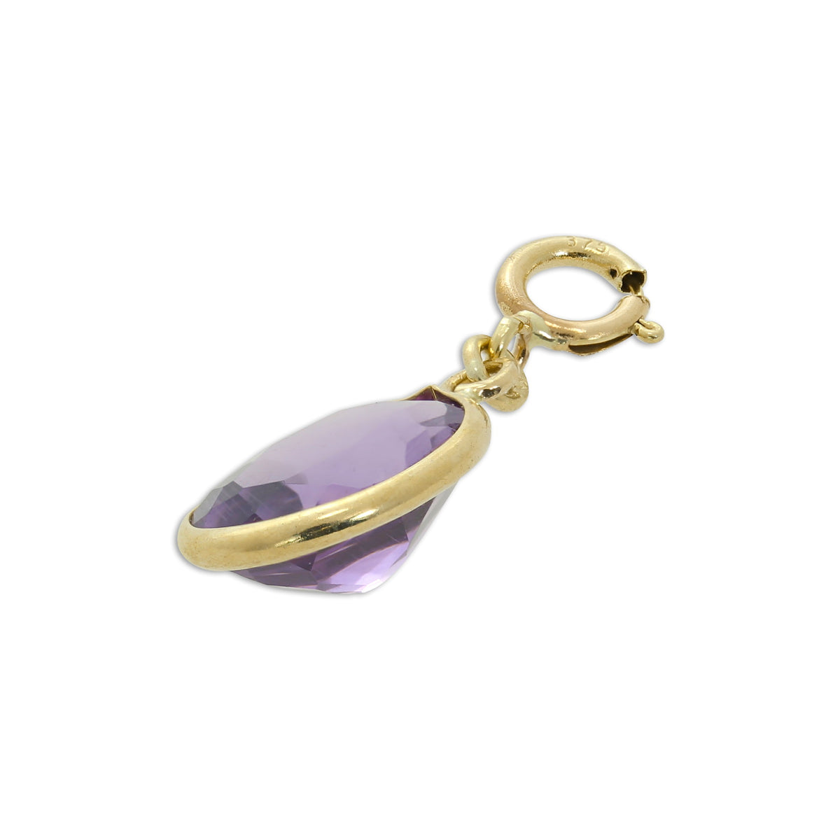 Breloque à clip ovale en or 9 carats et cristal CZ améthyste