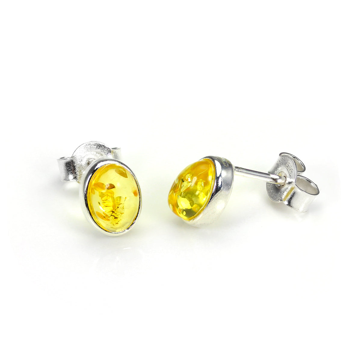 Petites boucles d'oreilles ovales en argent sterling et ambre de la Baltique