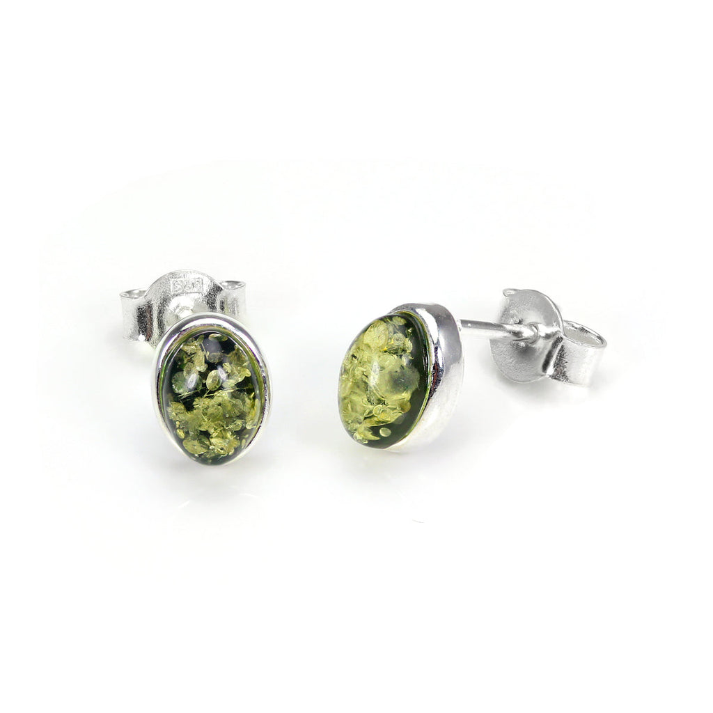 Petites boucles d'oreilles ovales en argent sterling et ambre de la Baltique