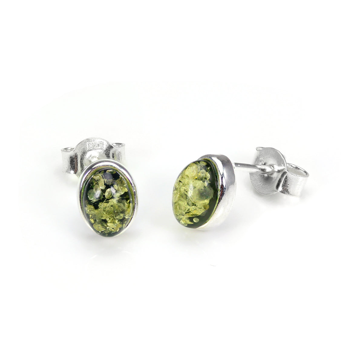 Petites boucles d'oreilles ovales en argent sterling et ambre de la Baltique