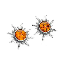 Boucles d'oreilles à tige en argent sterling et ambre de la Baltique avec soleil