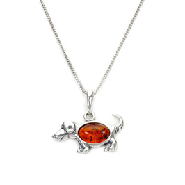 Pendentif chien en argent sterling et ambre de la Baltique – 40 à 55 cm