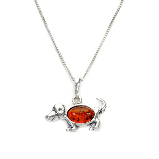 Pendentif chien en argent sterling et ambre de la Baltique – 40 à 55 cm
