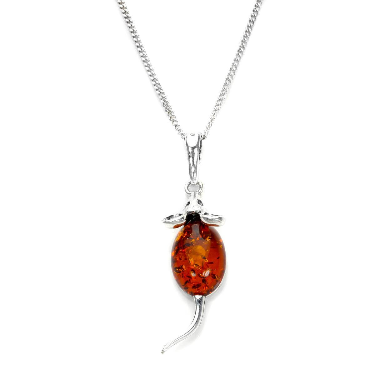 Pendentif souris en argent sterling et ambre de la Baltique – 40 à 55 cm