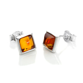 Boucles d'oreilles carrées en argent sterling et ambre de la Baltique