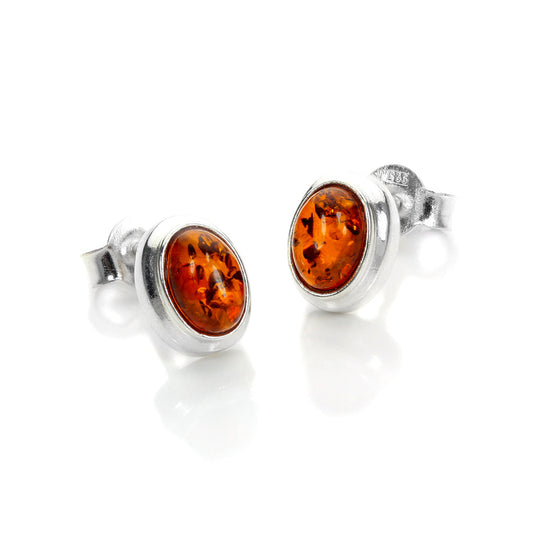 Boucles d'oreilles ovales en argent sterling et ambre de la Baltique