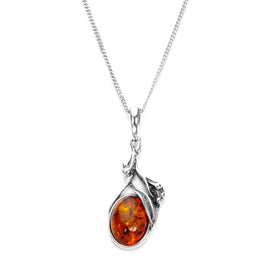 Pendentif en forme de goutte de fruit en argent sterling et ambre de la Baltique – 40 à 55 cm