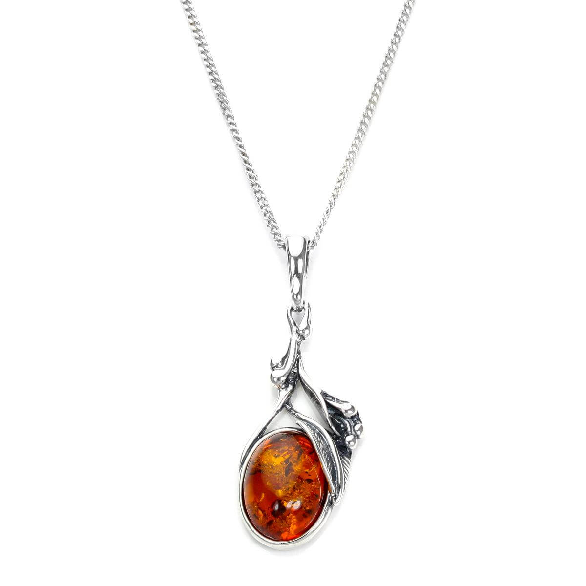 Pendentif en forme de goutte de fruit en argent sterling et ambre de la Baltique – 40 à 55 cm