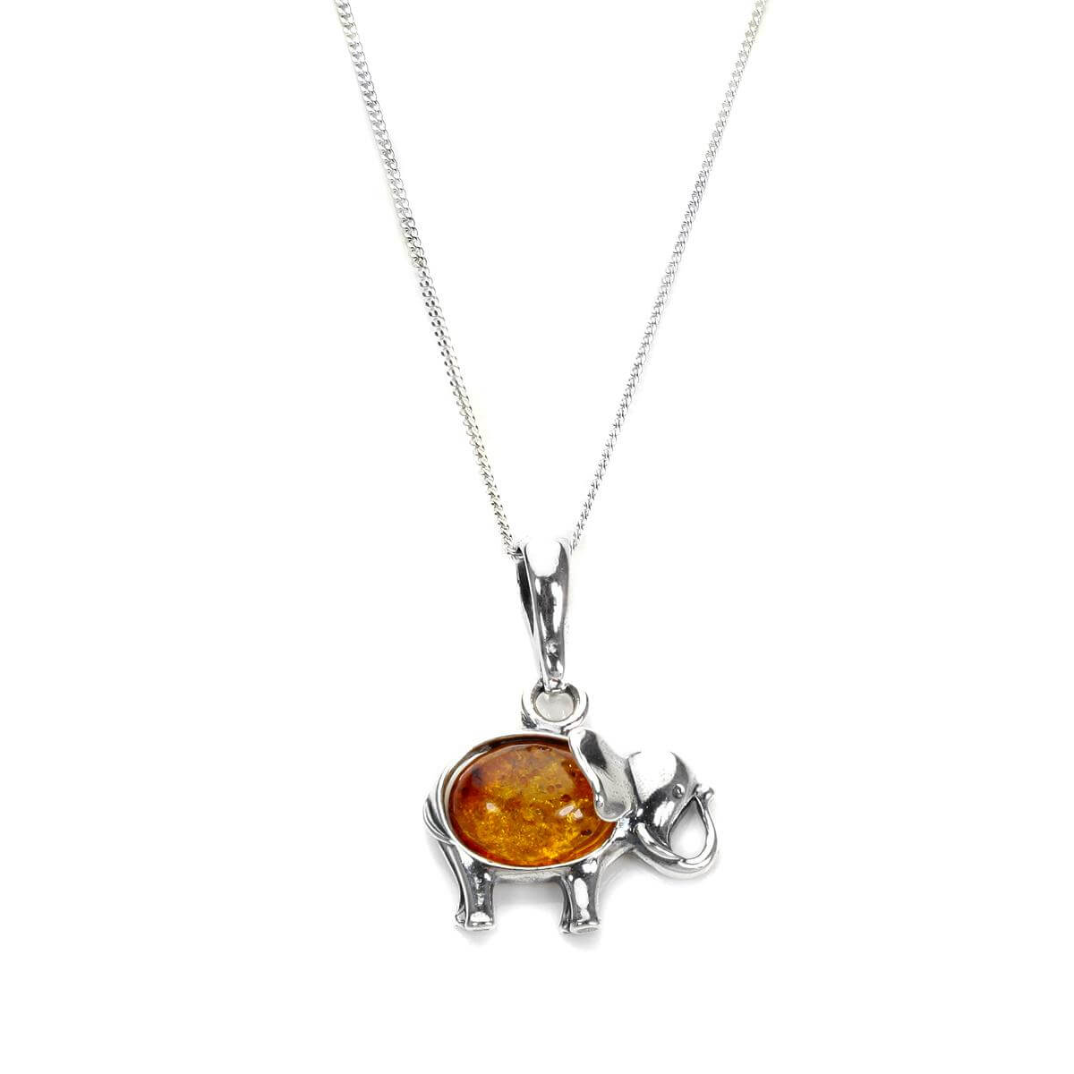 Petit pendentif éléphant en argent sterling et ambre de la Baltique – 40 à 55 cm
