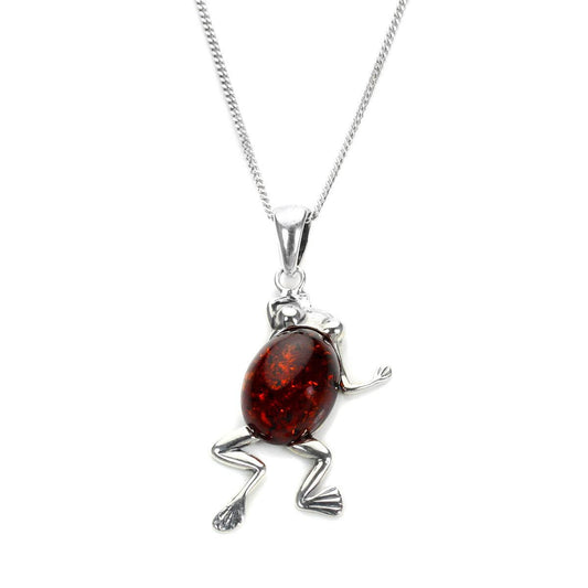 Pendentif grenouille en argent sterling et ambre de la Baltique - 40 à 55 cm