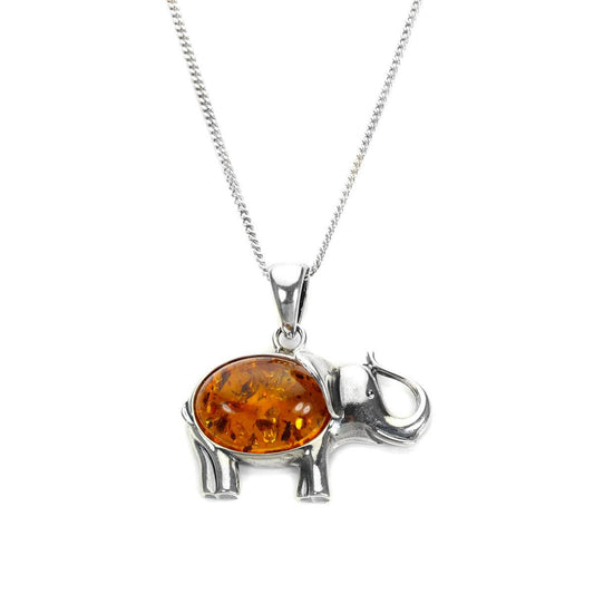 Grand pendentif éléphant en argent sterling et ambre de la Baltique – 40 à 55 cm