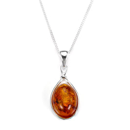 Pendentif ovale en argent sterling et ambre de la Baltique - 40 à 55 cm