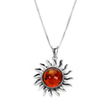 Grand pendentif soleil en argent sterling et ambre de la Baltique - 40 à 55 cm