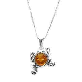 Pendentif grenouille sauteuse en argent sterling et ambre de la Baltique - 40 à 55 cm