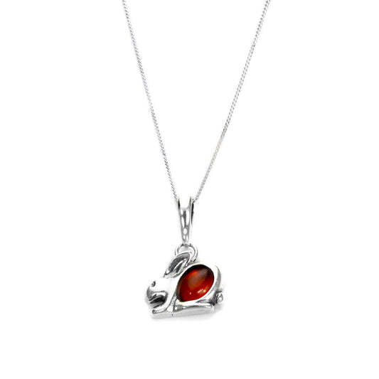 Pendentif lapin en argent sterling et ambre de la Baltique – 40 à 55 cm