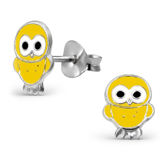 Boucles d'oreilles à tige en argent sterling et émail jaune en forme de poussin