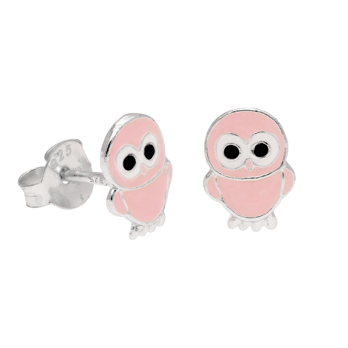 Boucles d'oreilles à tige en argent sterling avec hibou rose